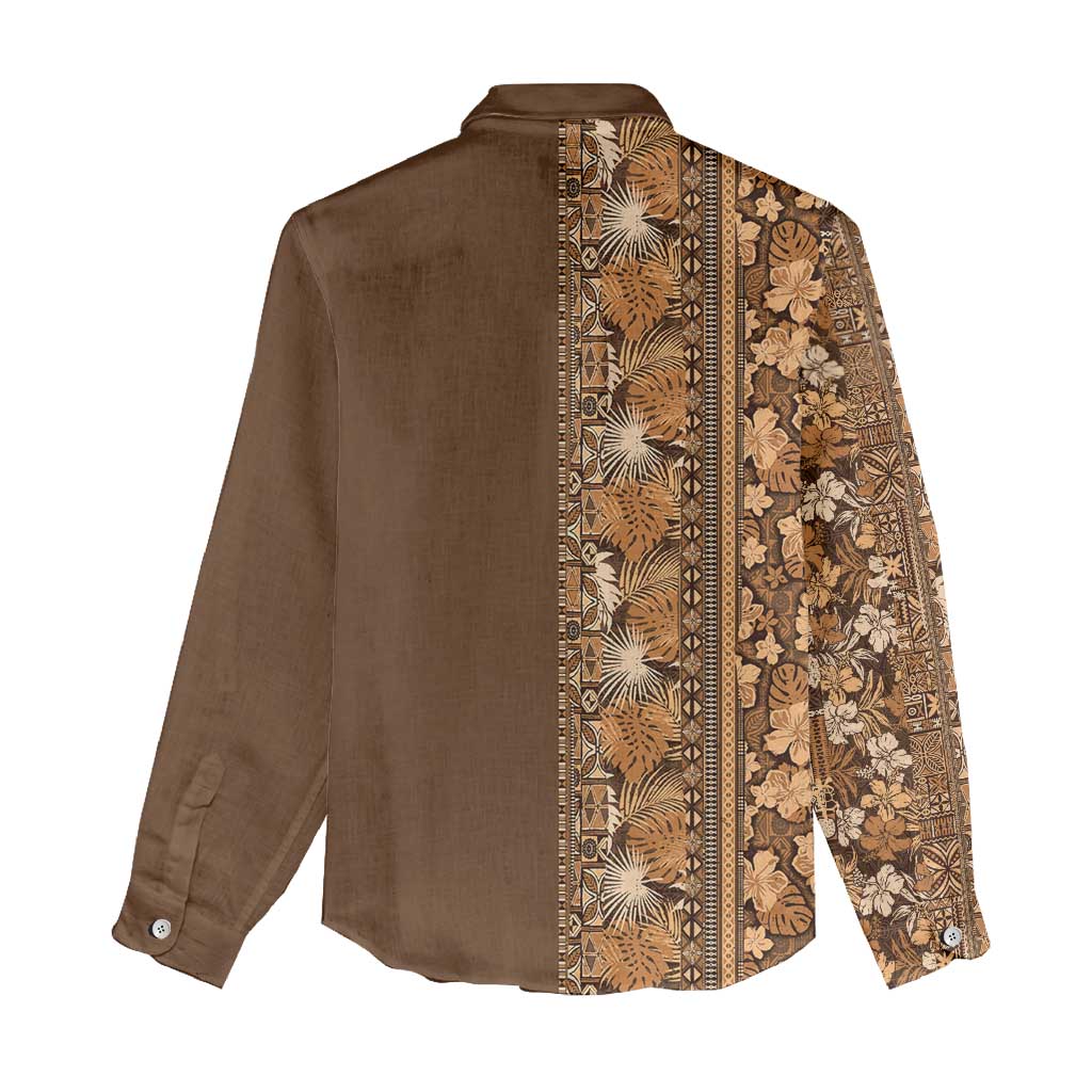 Hawaiian Tribal Elements Hibiscus Women Casual Shirt Gold Pattern - Polynesian Pride