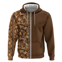 Hawaiian Tribal Elements Hibiscus Zip Hoodie Gold Pattern - Polynesian Pride