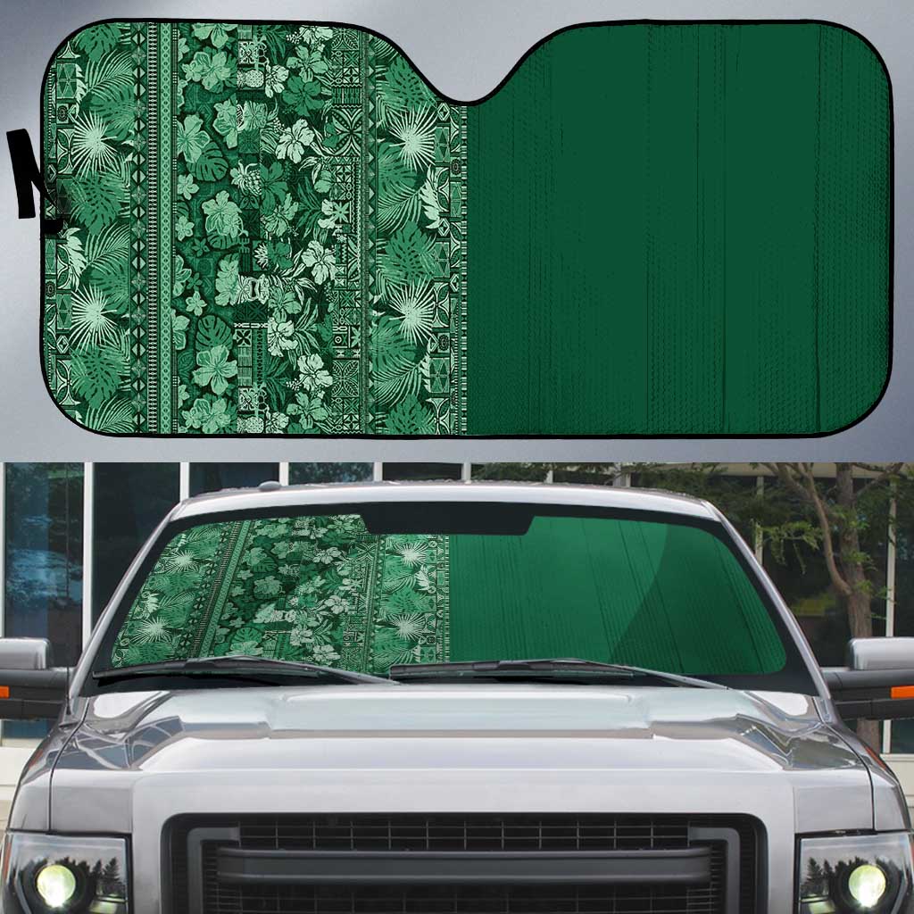 Hawaiian Tribal Elements Hibiscus Auto Sun Shade Green Pattern - Polynesian Pride