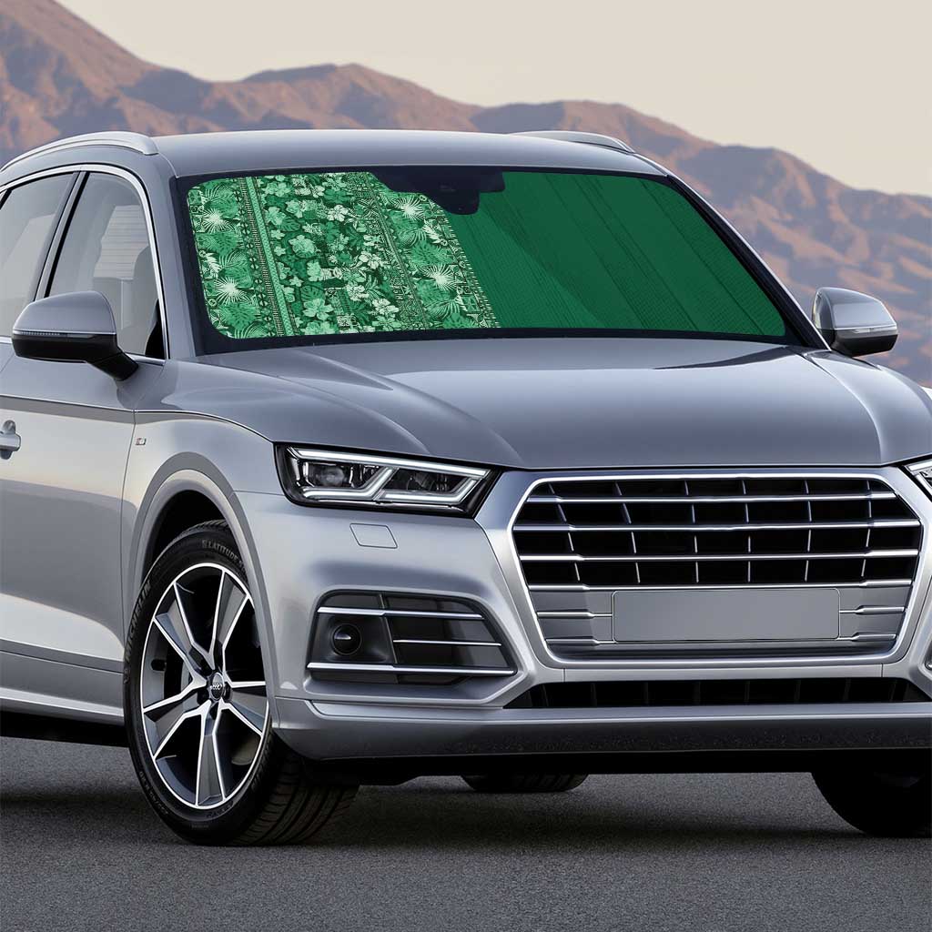 Hawaiian Tribal Elements Hibiscus Auto Sun Shade Green Pattern - Polynesian Pride