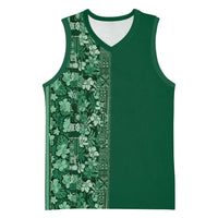Hawaiian Tribal Elements Hibiscus Basketball Jersey Green Pattern - Polynesian Pride
