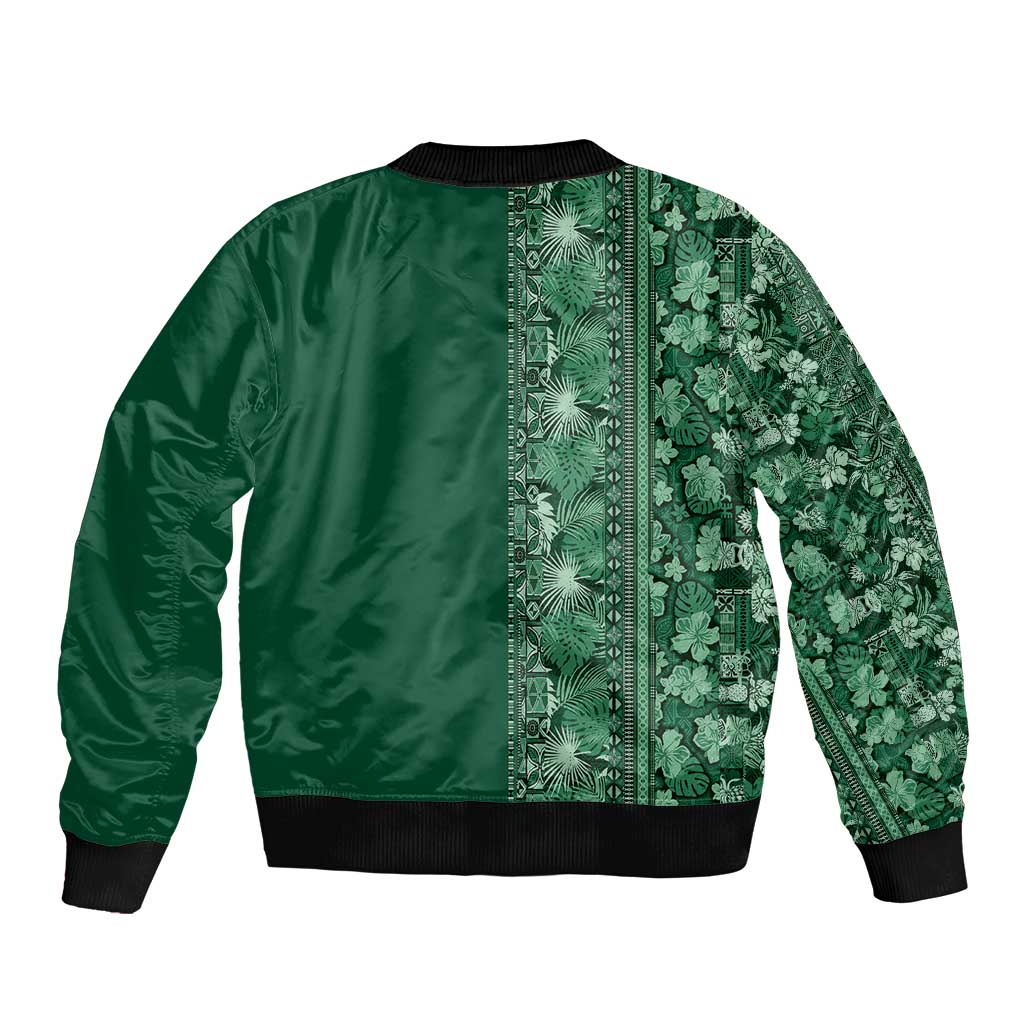Hawaiian Tribal Elements Hibiscus Bomber Jacket Green Pattern - Polynesian Pride