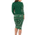 Hawaiian Tribal Elements Hibiscus Family Matching Long Sleeve Bodycon Dress and Hawaiian Shirt Green Pattern - Polynesian Pride