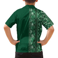 Hawaiian Tribal Elements Hibiscus Family Matching Off Shoulder Short Dress and Hawaiian Shirt Green Pattern - Polynesian Pride