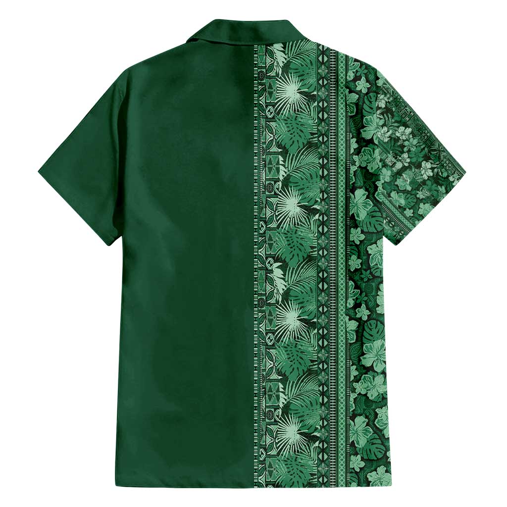 Hawaiian Tribal Elements Hibiscus Family Matching Off Shoulder Short Dress and Hawaiian Shirt Green Pattern - Polynesian Pride