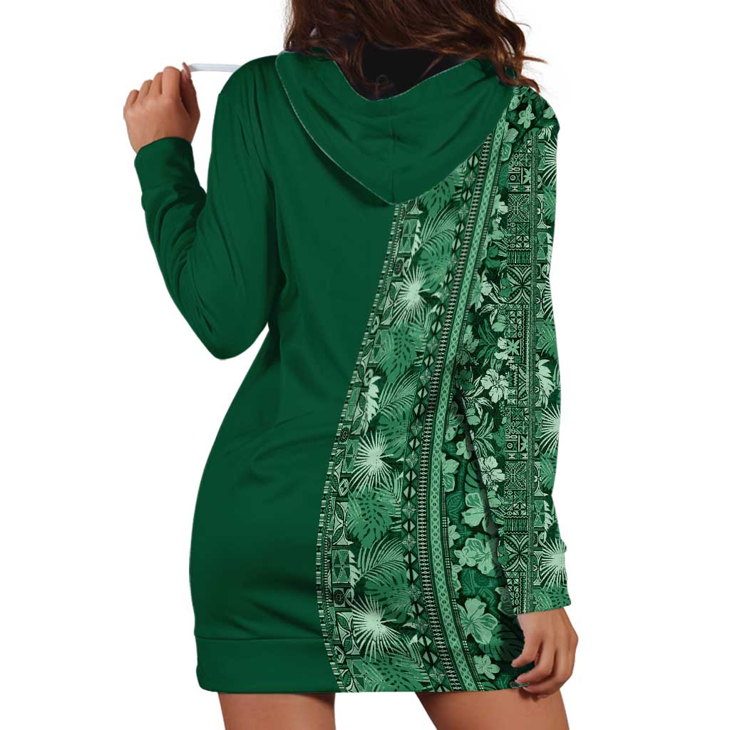Hawaiian Tribal Elements Hibiscus Hoodie Dress Green Pattern - Polynesian Pride