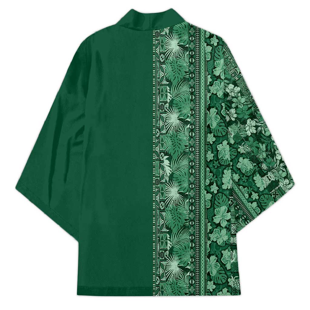 Hawaiian Tribal Elements Hibiscus Kimono Green Pattern - Polynesian Pride