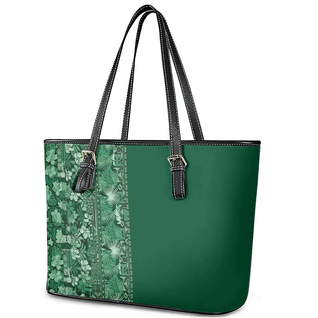 Hawaiian Tribal Elements Hibiscus Leather Tote Bag Green Pattern LT9 - Polynesian Pride