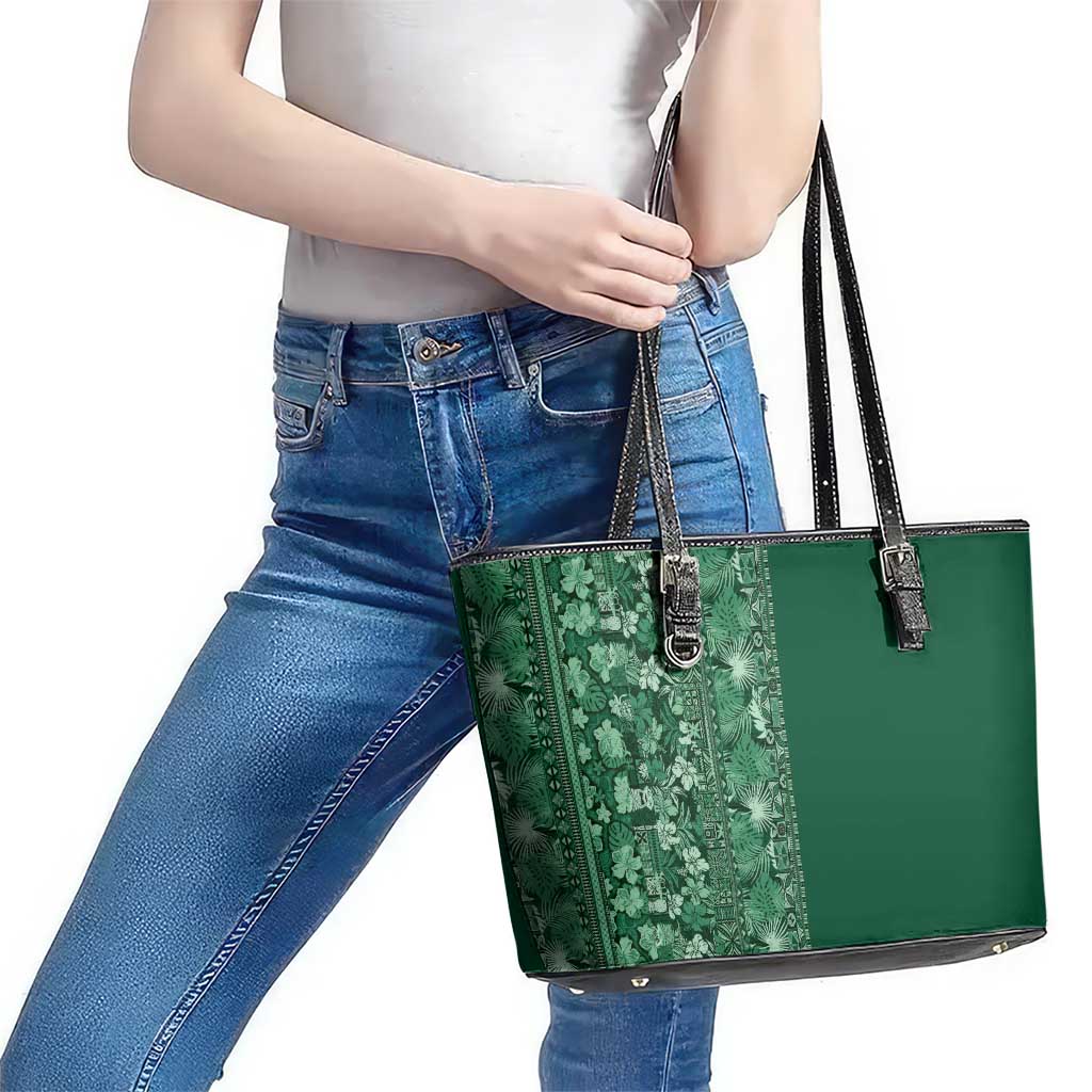 Hawaiian Tribal Elements Hibiscus Leather Tote Bag Green Pattern LT9 - Polynesian Pride