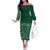 Hawaiian Tribal Elements Hibiscus Off The Shoulder Long Sleeve Dress Green Pattern - Polynesian Pride
