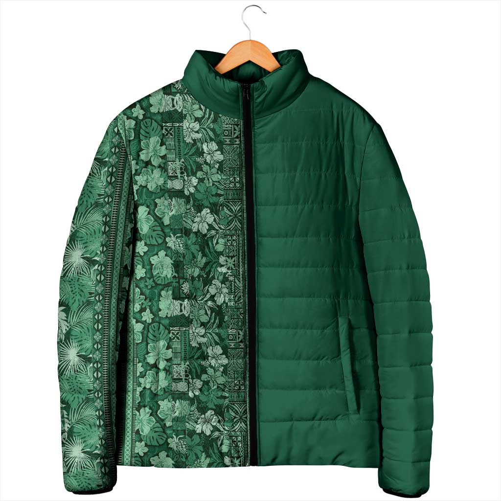 Hawaiian Tribal Elements Hibiscus Padded Jacket Green Pattern - Polynesian Pride