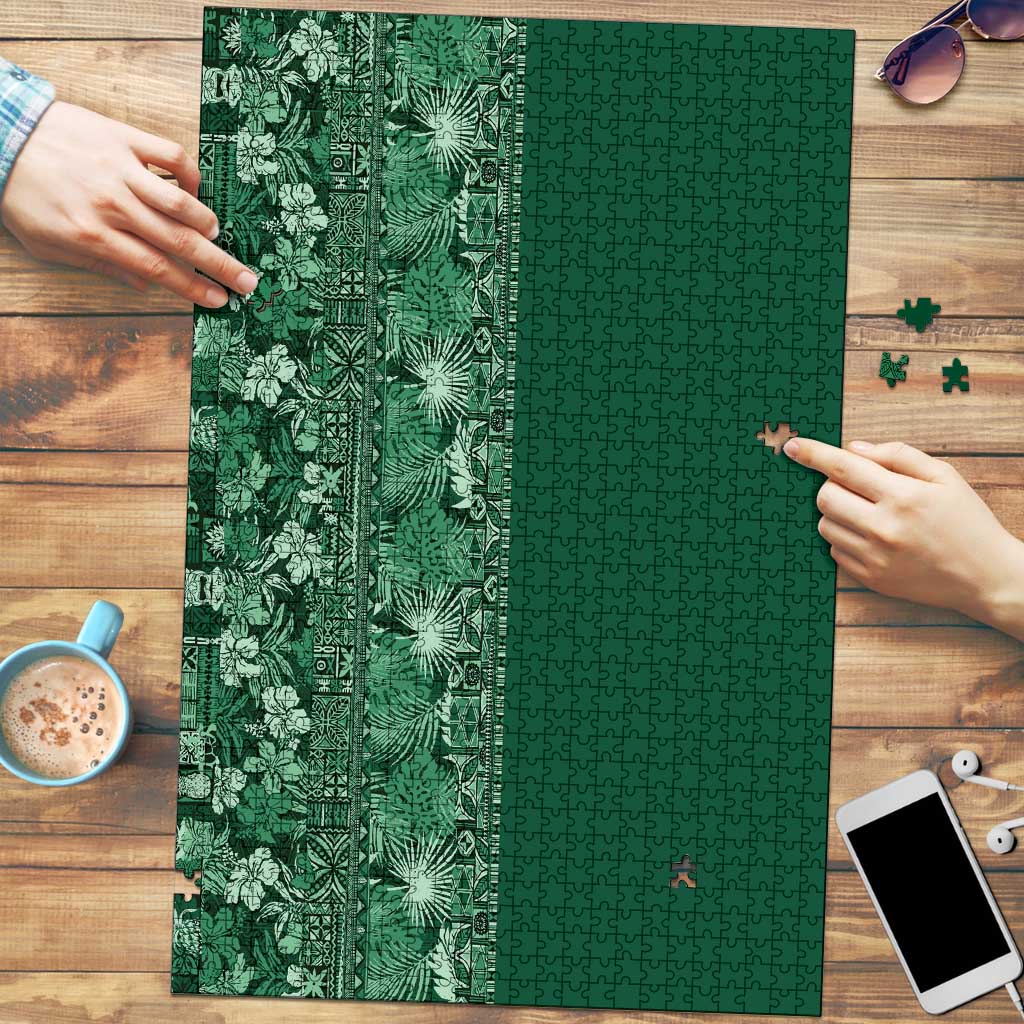 Hawaiian Tribal Elements Hibiscus Puzzle Green Pattern - Polynesian Pride
