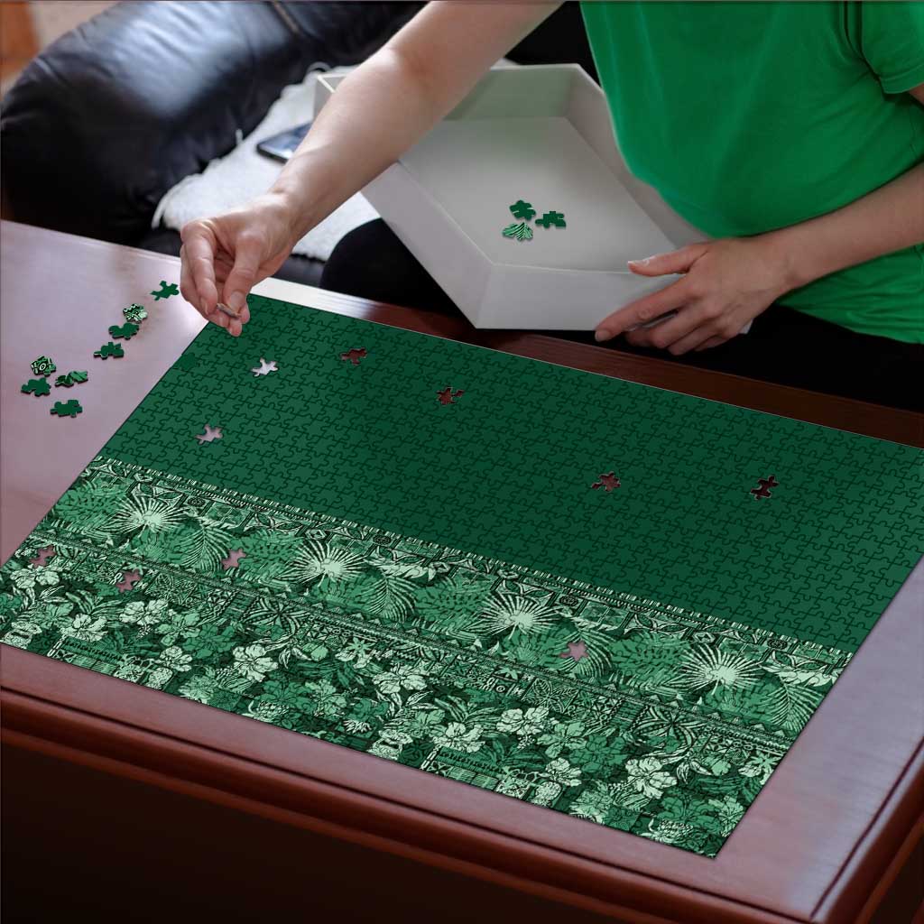 Hawaiian Tribal Elements Hibiscus Puzzle Green Pattern - Polynesian Pride