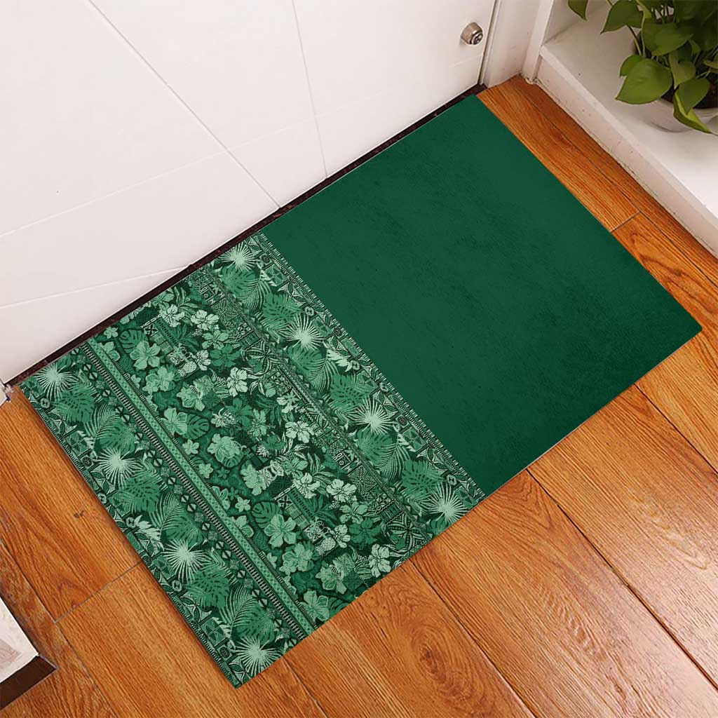 Hawaiian Tribal Elements Hibiscus Rubber Doormat Green Pattern - Polynesian Pride