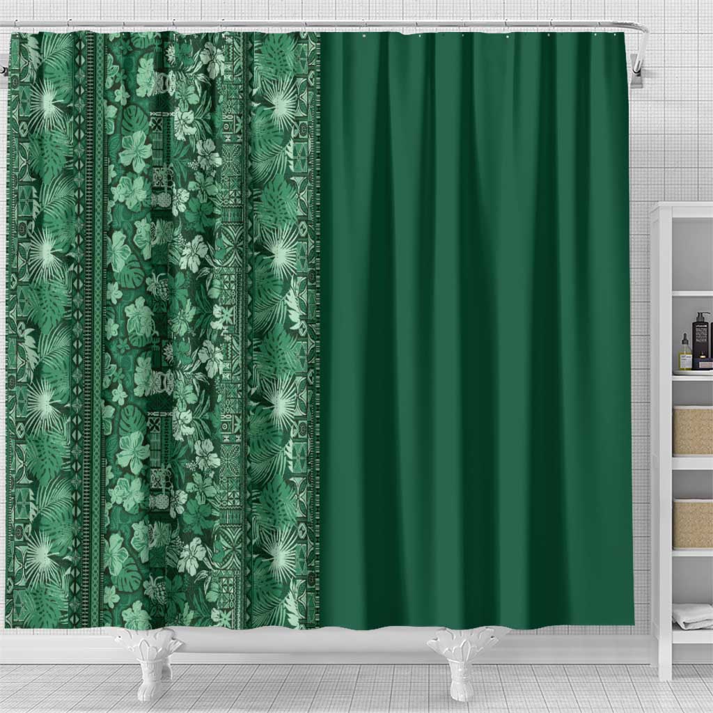 Hawaiian Tribal Elements Hibiscus Shower Curtain Green Pattern - Polynesian Pride