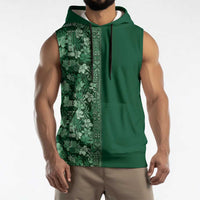 Hawaiian Tribal Elements Hibiscus Sleeveless Hoodie Green Pattern - Polynesian Pride