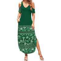 Hawaiian Tribal Elements Hibiscus Summer Maxi Dress Green Pattern - Polynesian Pride