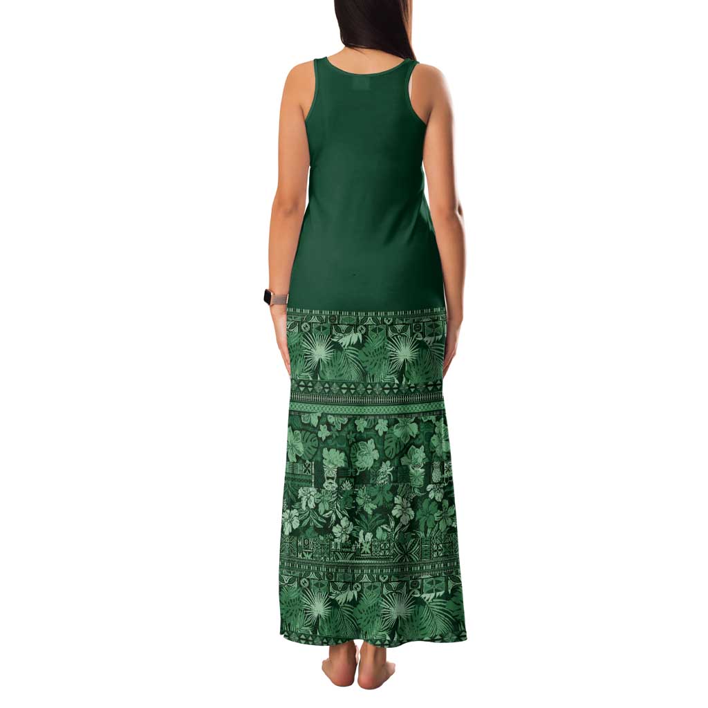 Hawaiian Tribal Elements Hibiscus Tank Maxi Dress Green Pattern - Polynesian Pride