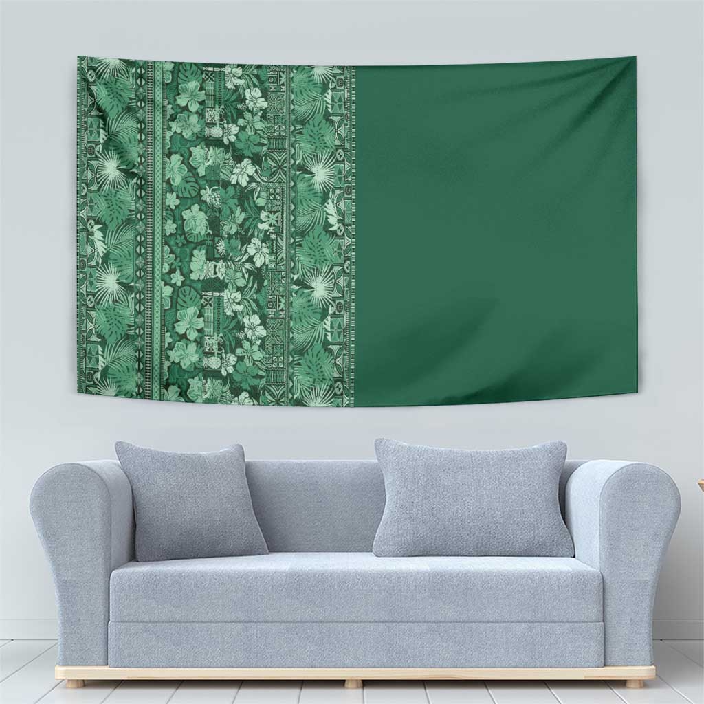 Hawaiian Tribal Elements Hibiscus Tapestry Green Pattern - Polynesian Pride