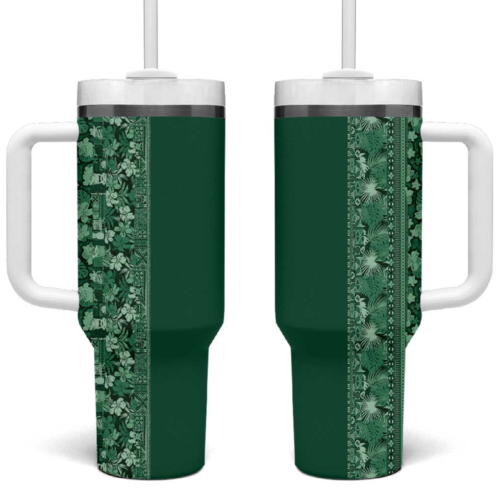 Hawaiian Tribal Elements Hibiscus Tumbler With Handle Green Pattern - Polynesian Pride