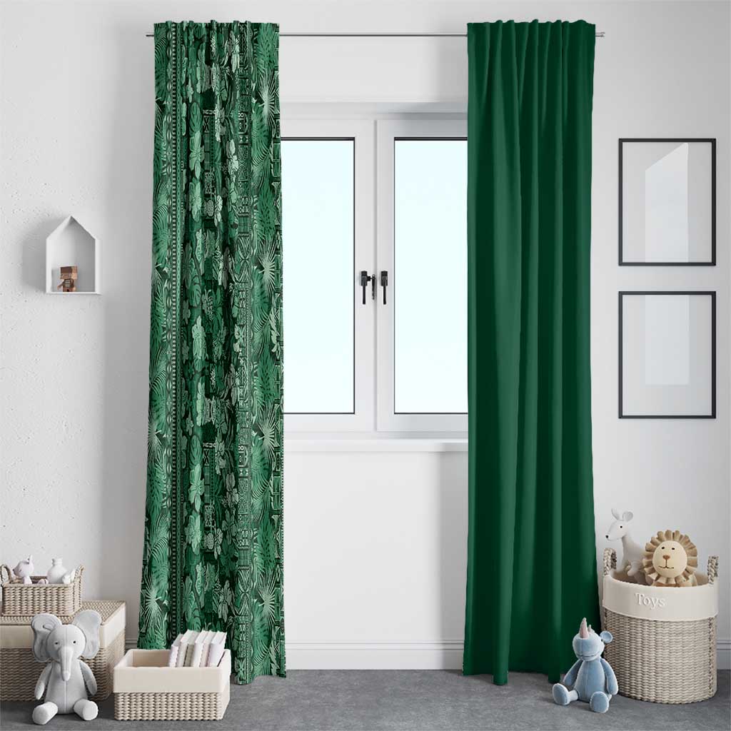 Hawaiian Tribal Elements Hibiscus Window Curtain Green Pattern - Polynesian Pride