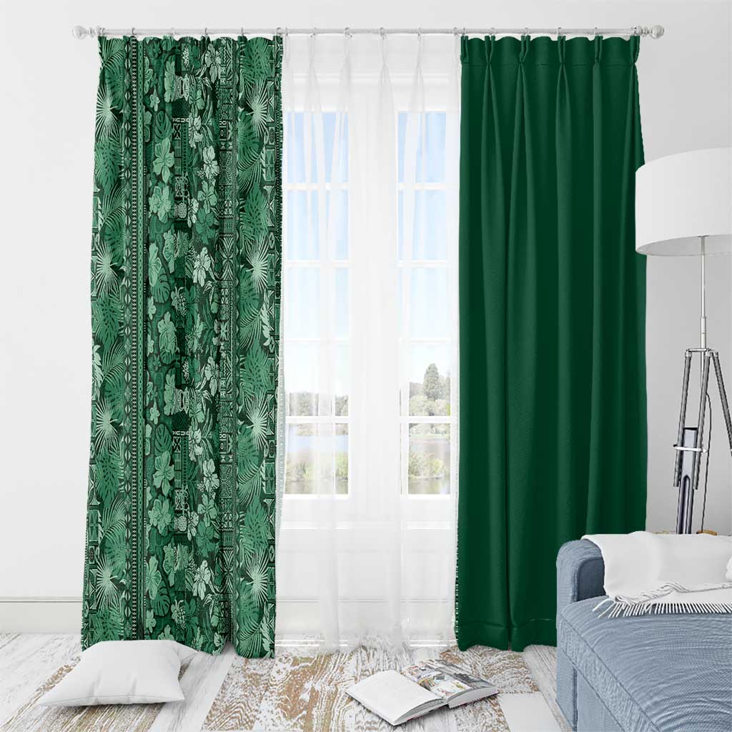 Hawaiian Tribal Elements Hibiscus Window Curtain Green Pattern - Polynesian Pride