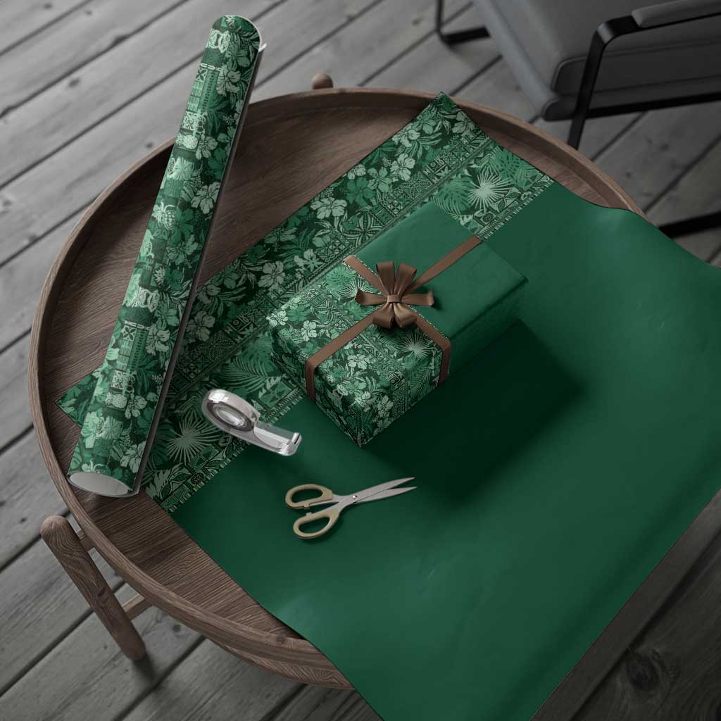 Hawaiian Tribal Elements Hibiscus Wrapping Paper Green Pattern - Polynesian Pride