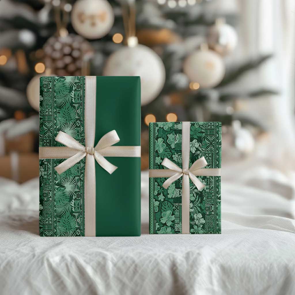 Hawaiian Tribal Elements Hibiscus Wrapping Paper Green Pattern - Polynesian Pride