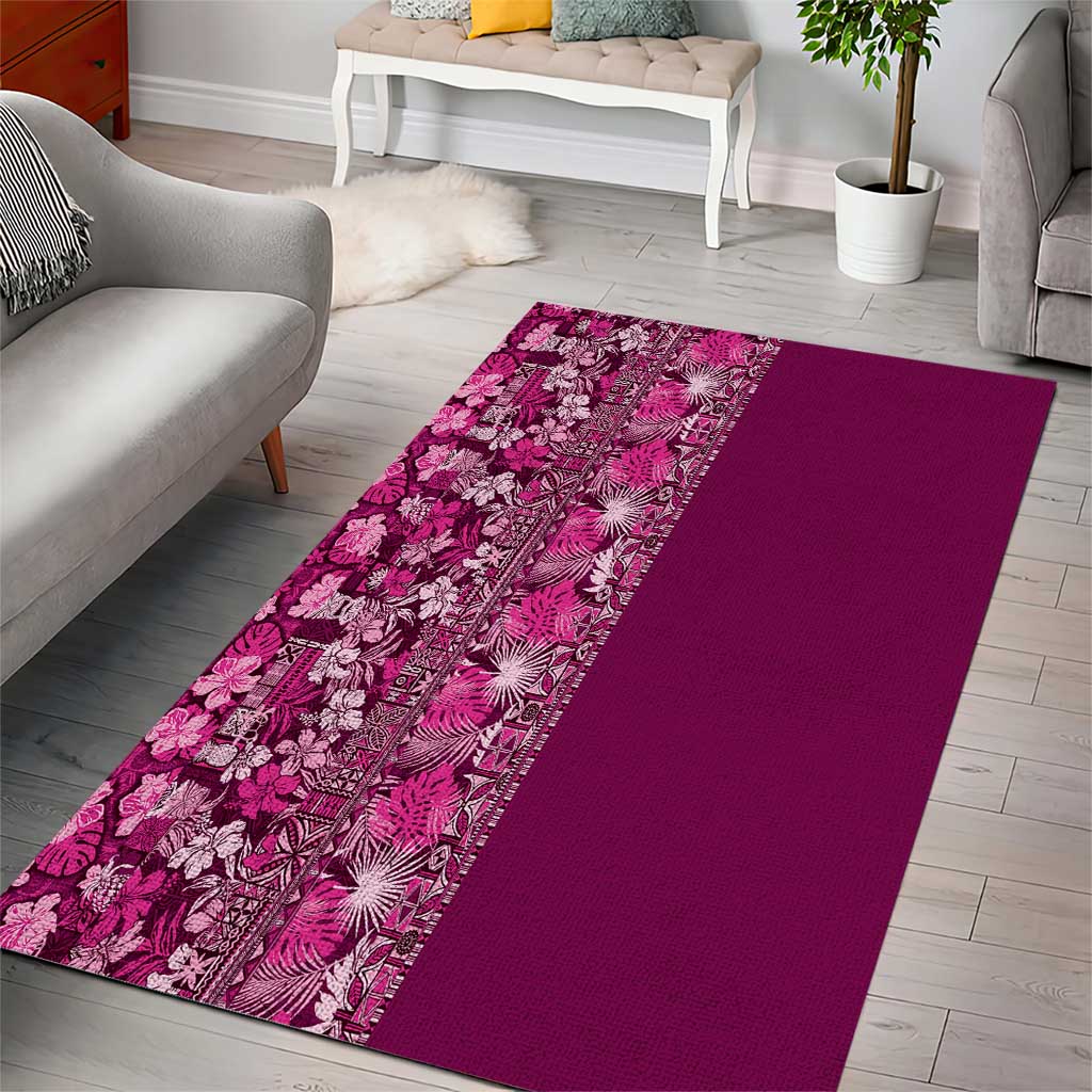 Hawaiian Tribal Elements Hibiscus Area Rug Pink Pattern - Polynesian Pride