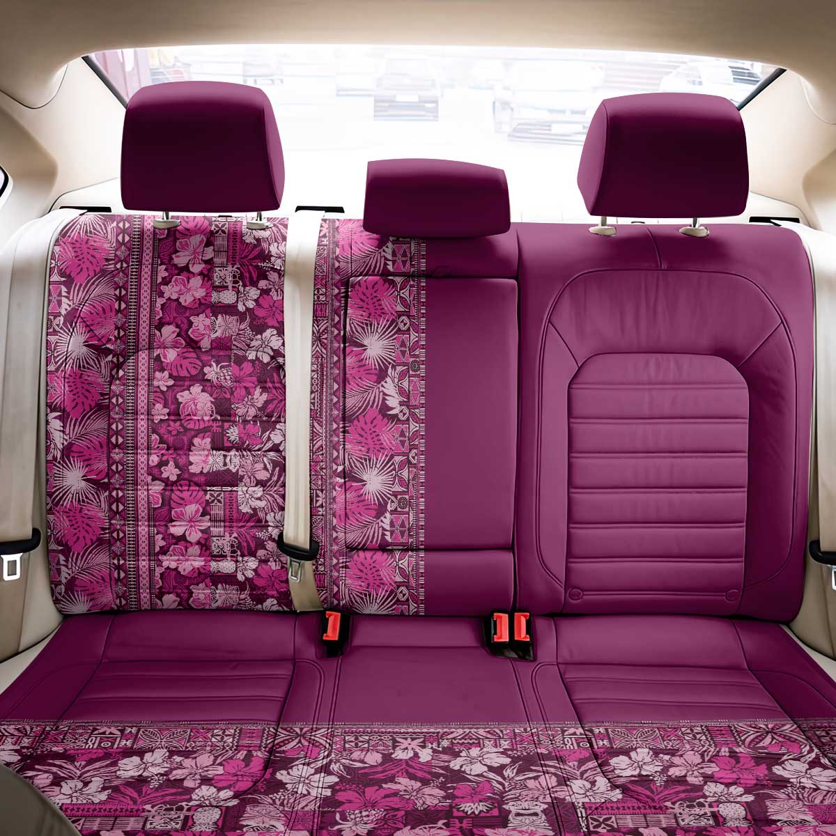 Hawaiian Tribal Elements Hibiscus Back Car Seat Cover Pink Pattern - Polynesian Pride