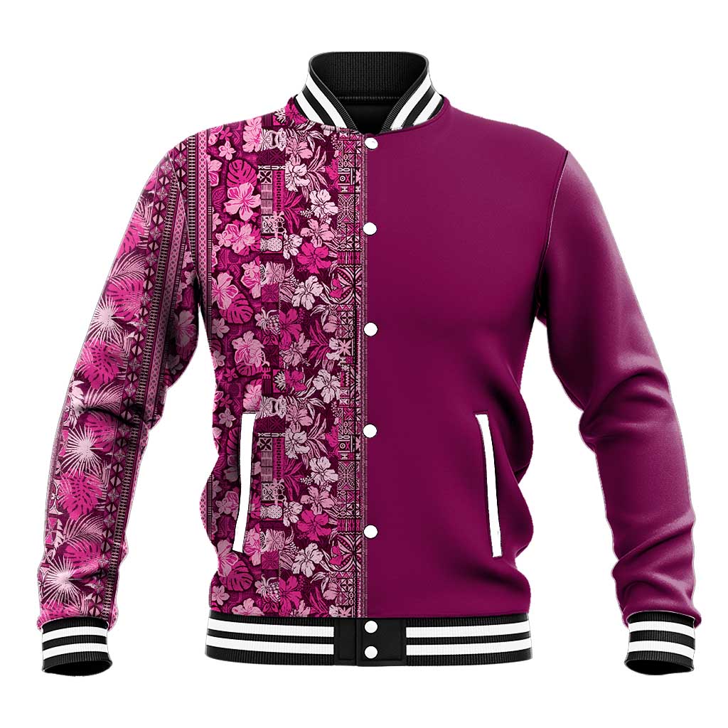 Hawaiian Tribal Elements Hibiscus Baseball Jacket Pink Pattern - Polynesian Pride