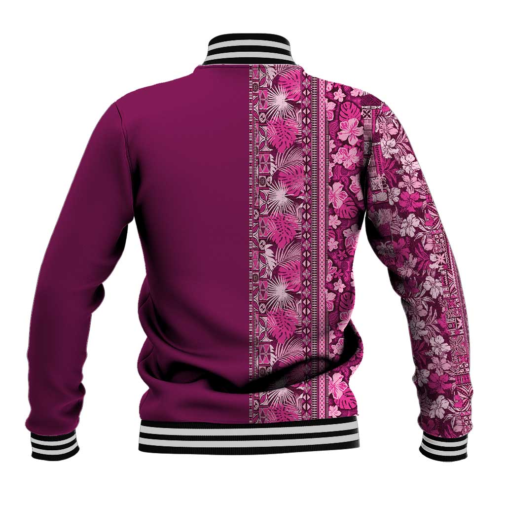 Hawaiian Tribal Elements Hibiscus Baseball Jacket Pink Pattern - Polynesian Pride