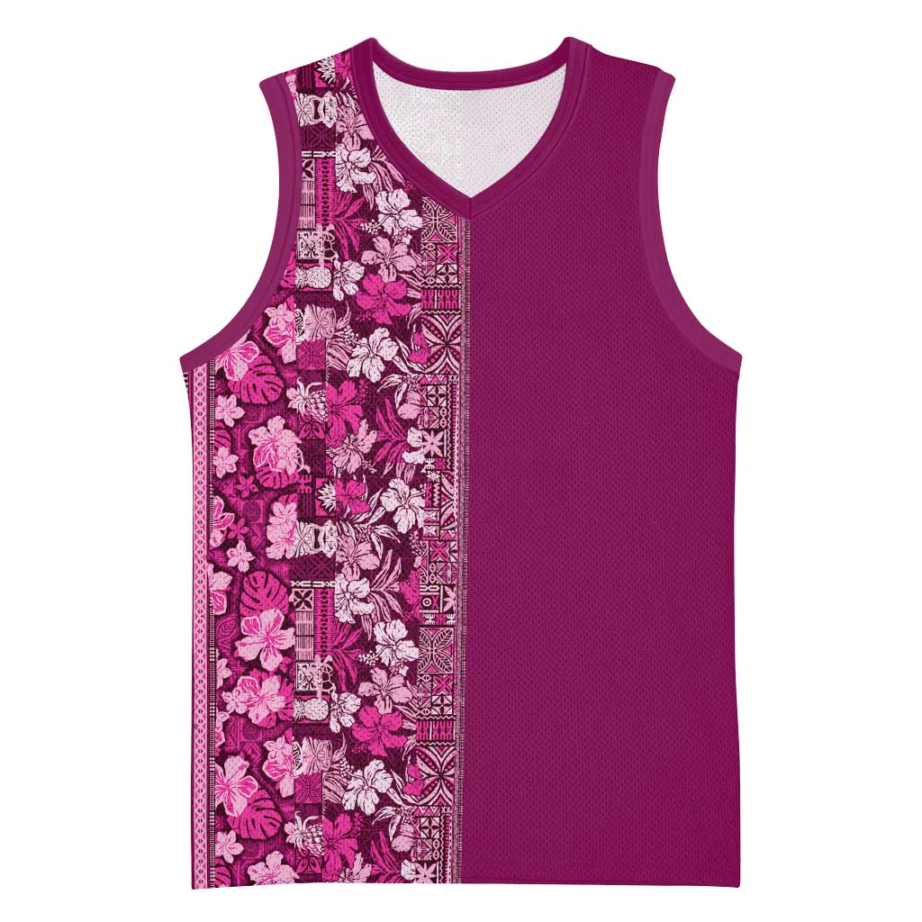 Hawaiian Tribal Elements Hibiscus Basketball Jersey Pink Pattern - Polynesian Pride