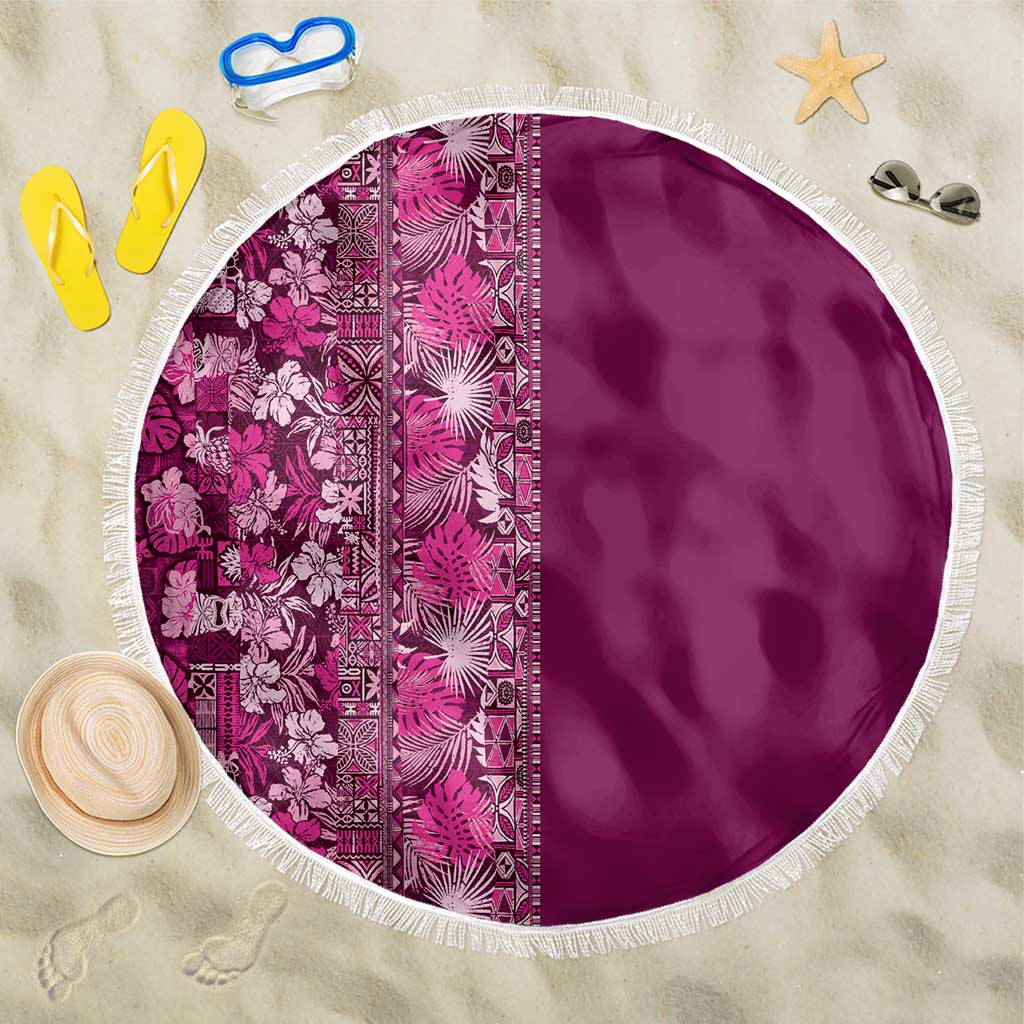 Hawaiian Tribal Elements Hibiscus Beach Blanket Pink Pattern - Polynesian Pride