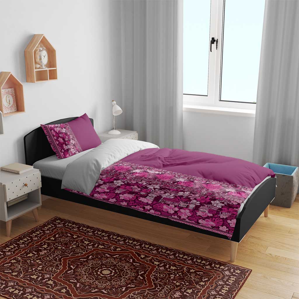 Hawaiian Tribal Elements Hibiscus Bedding Set Pink Pattern - Polynesian Pride