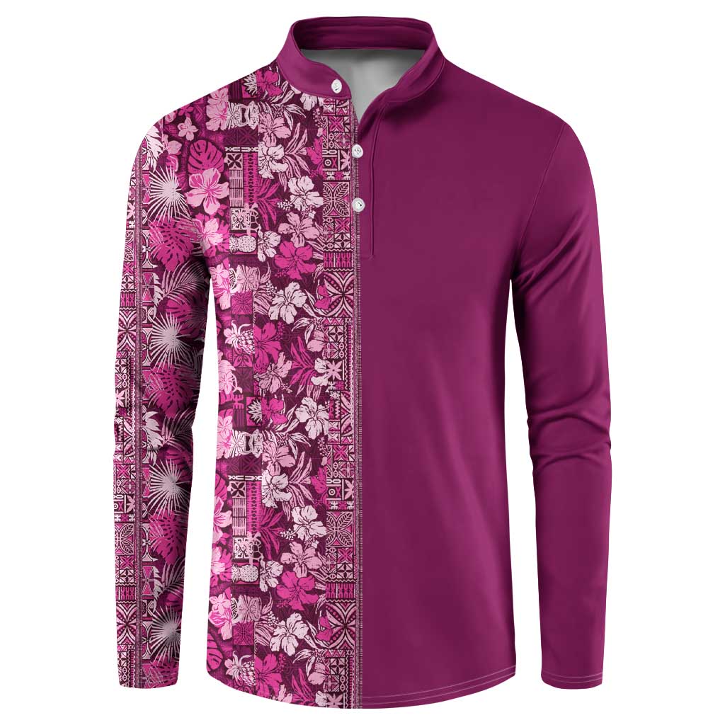 Hawaiian Tribal Elements Hibiscus Button Sweatshirt Pink Pattern - Polynesian Pride
