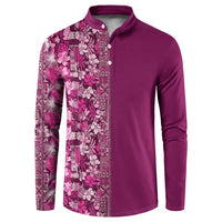 Hawaiian Tribal Elements Hibiscus Button Sweatshirt Pink Pattern - Polynesian Pride
