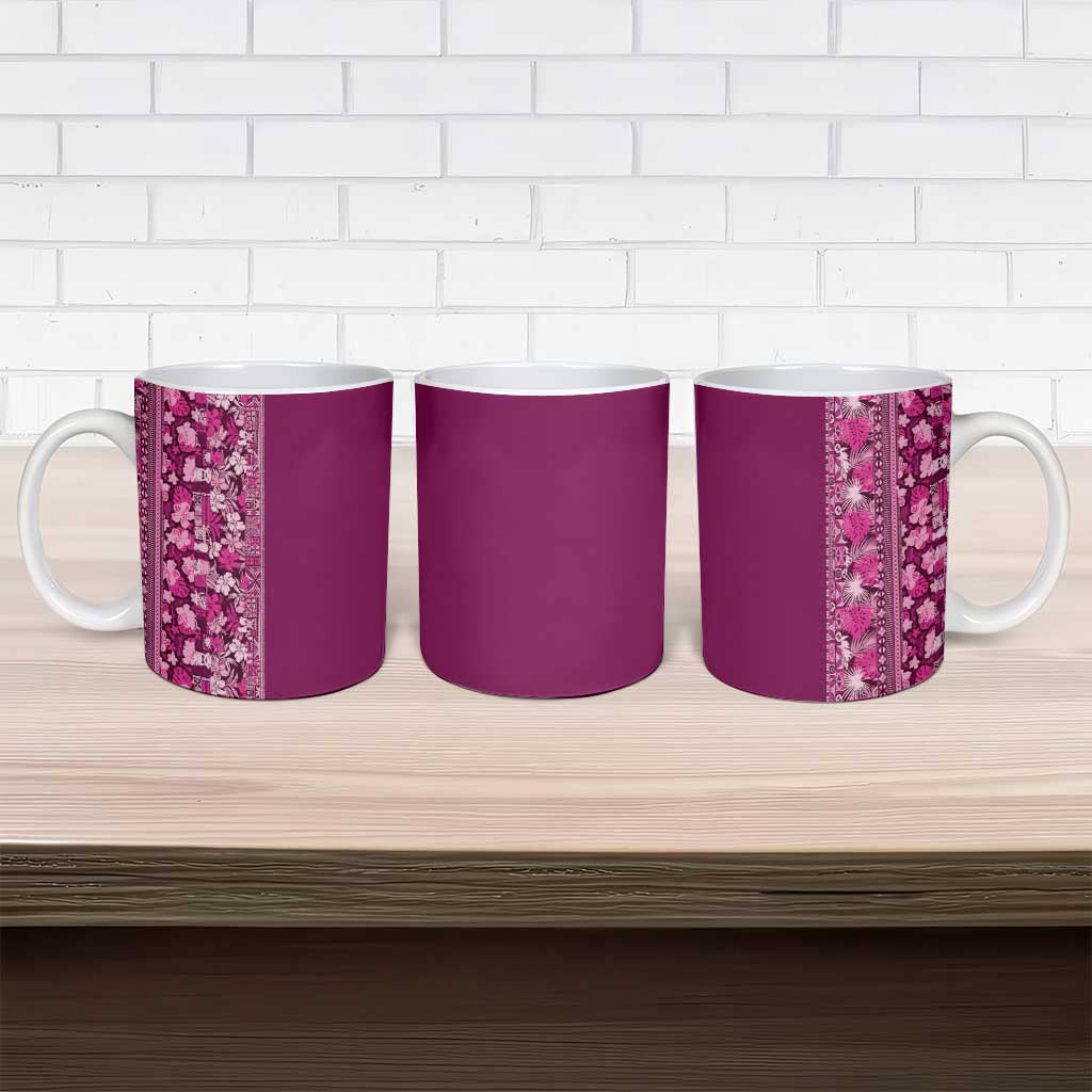 Hawaiian Tribal Elements Hibiscus Ceramic Mug Pink Pattern - Polynesian Pride