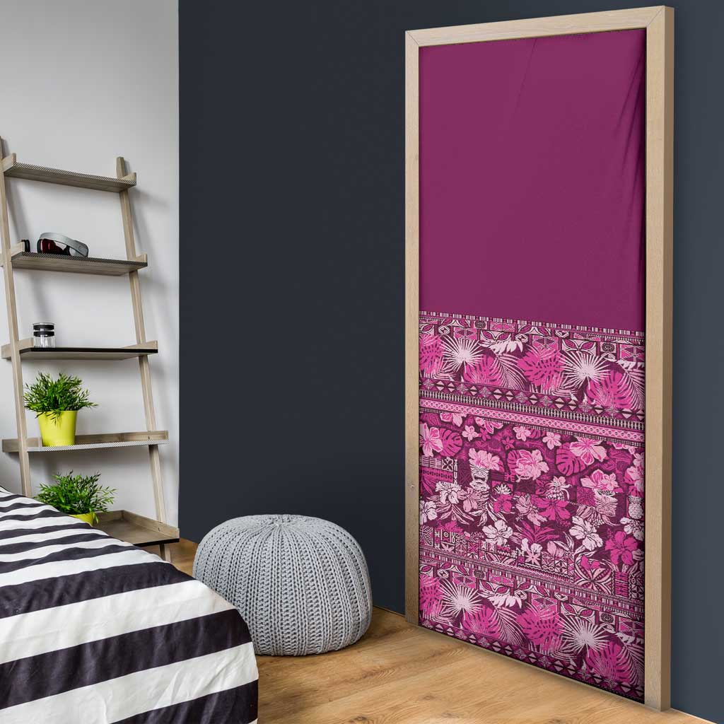 Hawaiian Tribal Elements Hibiscus Door Cover Pink Pattern - Polynesian Pride