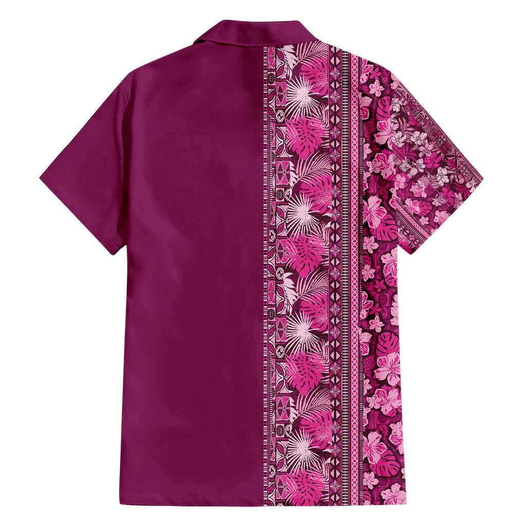 Hawaiian Tribal Elements Hibiscus Family Matching Long Sleeve Bodycon Dress and Hawaiian Shirt Pink Pattern - Polynesian Pride