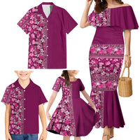 Hawaiian Tribal Elements Hibiscus Family Matching Mermaid Dress and Hawaiian Shirt Pink Pattern - Polynesian Pride