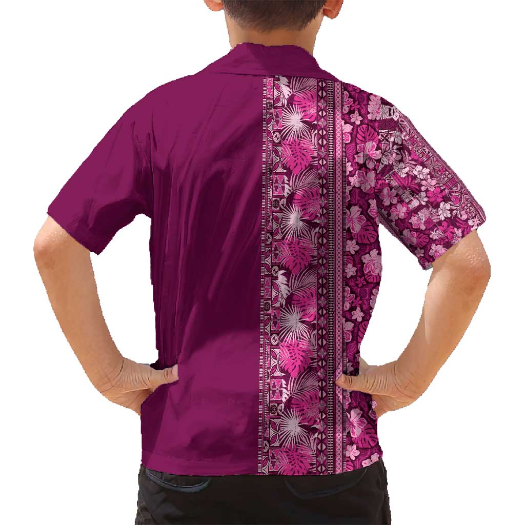 Hawaiian Tribal Elements Hibiscus Family Matching Puletasi and Hawaiian Shirt Pink Pattern - Polynesian Pride