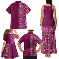 Hawaiian Tribal Elements Hibiscus Family Matching Tank Maxi Dress and Hawaiian Shirt Pink Pattern - Polynesian Pride