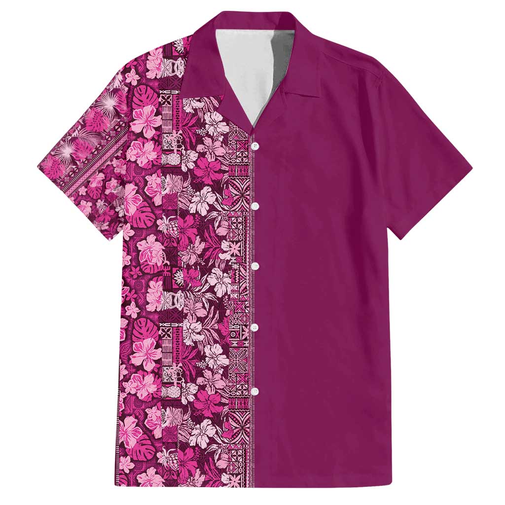 Hawaiian Tribal Elements Hibiscus Family Matching Tank Maxi Dress and Hawaiian Shirt Pink Pattern - Polynesian Pride