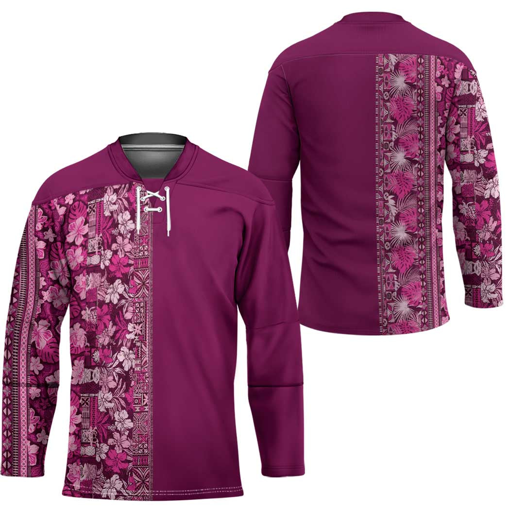 Hawaiian Tribal Elements Hibiscus Hockey Jersey Pink Pattern - Polynesian Pride