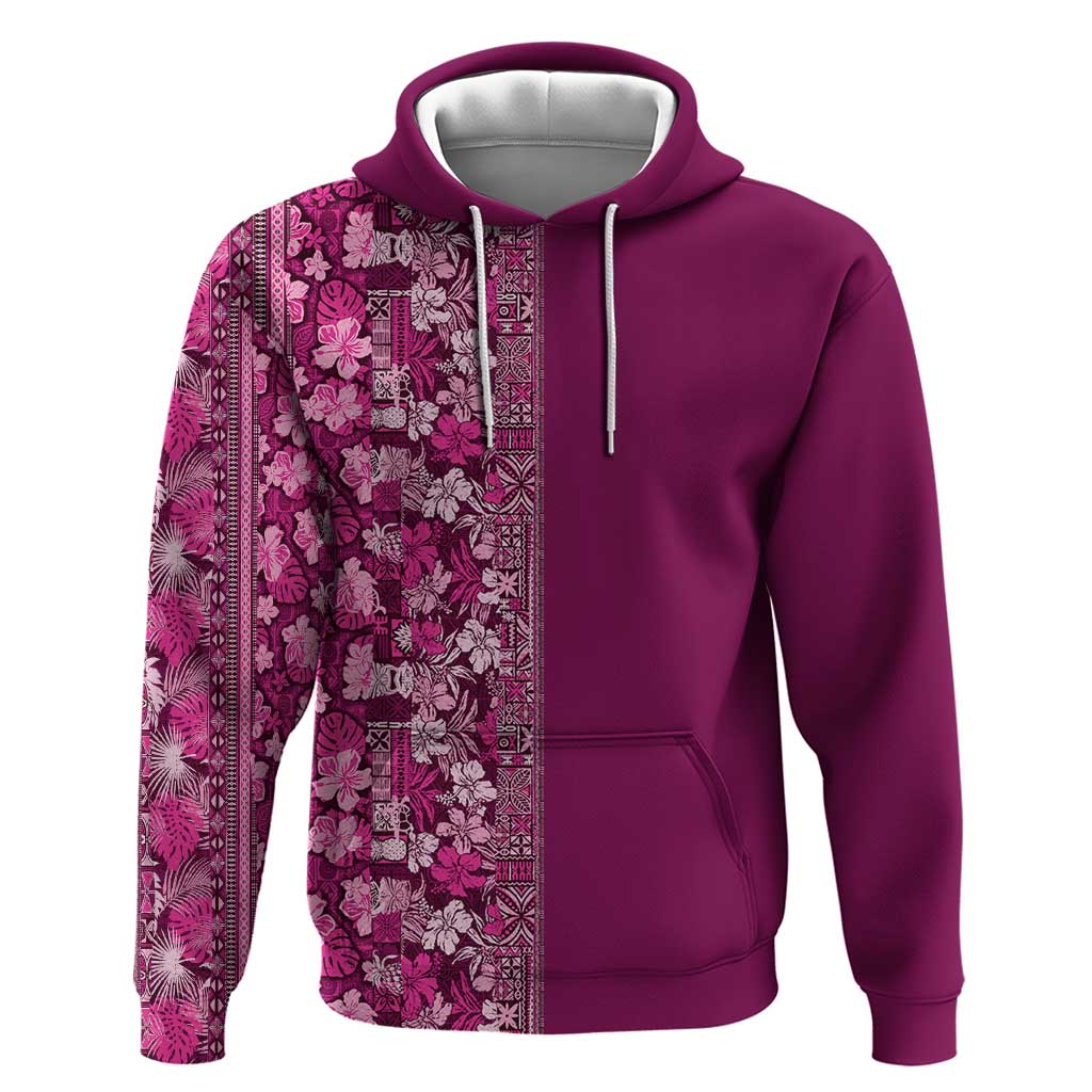 Hawaiian Tribal Elements Hibiscus Hoodie Pink Pattern - Polynesian Pride