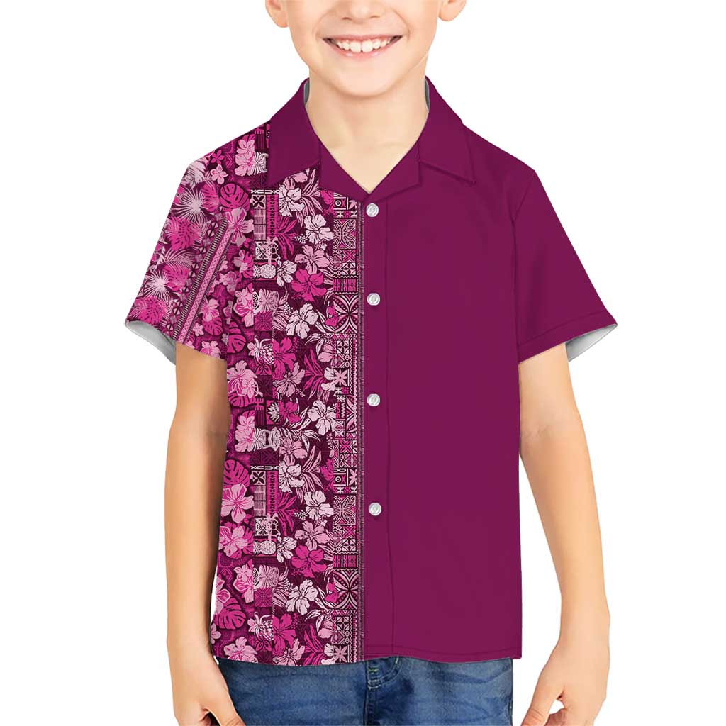 Hawaiian Tribal Elements Hibiscus Kid Hawaiian Shirt Pink Pattern LT9 Kid Pink - Polynesian Pride