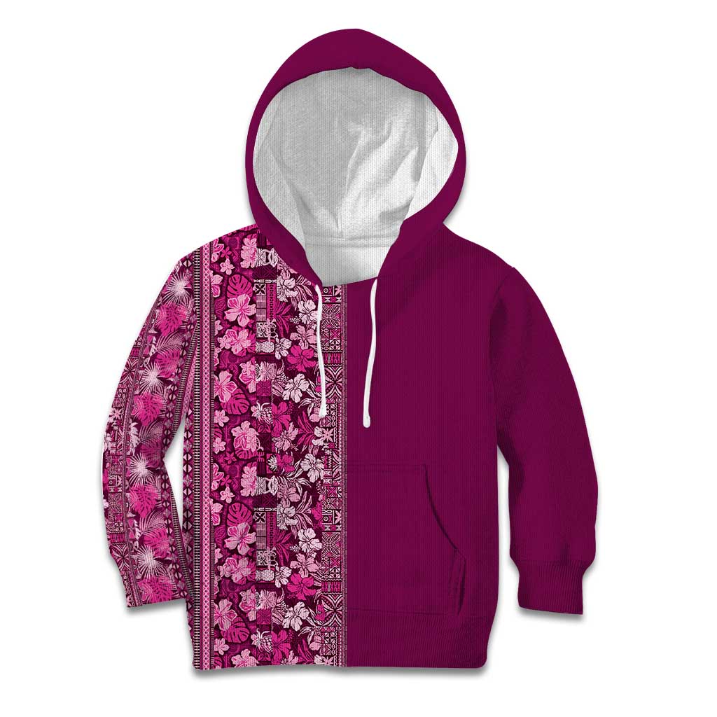 Hawaiian Tribal Elements Hibiscus Kid Hoodie Pink Pattern - Polynesian Pride
