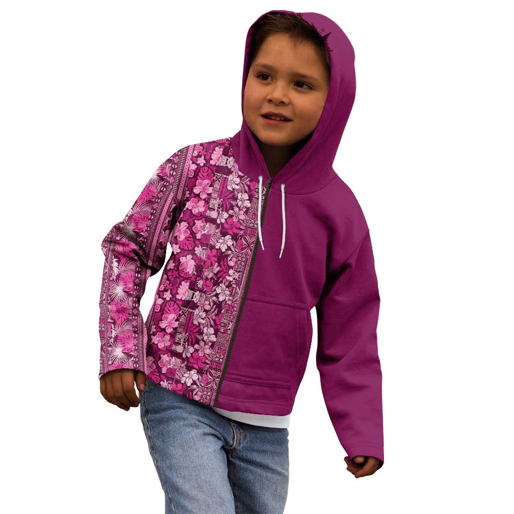 Hawaiian Tribal Elements Hibiscus Kid Hoodie Pink Pattern - Polynesian Pride