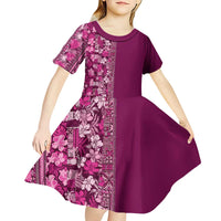 Hawaiian Tribal Elements Hibiscus Kid Short Sleeve Dress Pink Pattern - Polynesian Pride